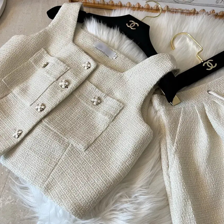 [BUNJANG] Tweed Vest Tank Top Pants Two-Piece Set / 트위드 조끼 나시 팬츠 투피스 세트 (새상품)