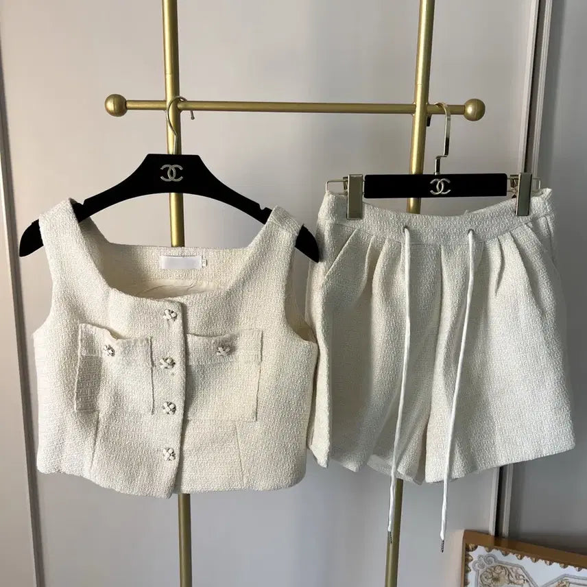 [BUNJANG] Tweed Vest Tank Top Pants Two-Piece Set / 트위드 조끼 나시 팬츠 투피스 세트 (새상품)