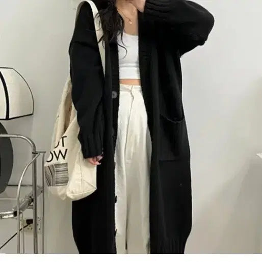 [SOLD OUT] 롱 니트 가디건 블랙 FREE