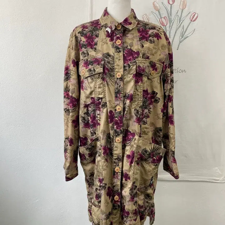 [BUNJANG] Buckaroo Floral Pattern Long Shirt Jacket / 버커루 플라워 패턴 롱 셔츠 야상 자켓