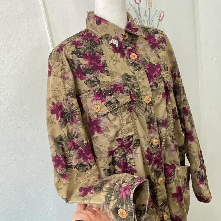 [BUNJANG] Buckaroo Floral Pattern Long Shirt Jacket / 버커루 플라워 패턴 롱 셔츠 야상 자켓
