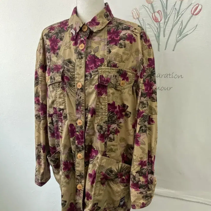 [BUNJANG] Buckaroo Floral Pattern Long Shirt Jacket / 버커루 플라워 패턴 롱 셔츠 야상 자켓