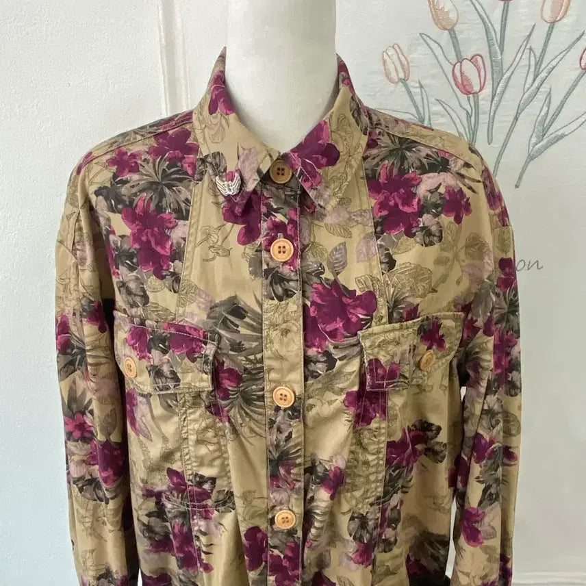 [BUNJANG] Buckaroo Floral Pattern Long Shirt Jacket / 버커루 플라워 패턴 롱 셔츠 야상 자켓