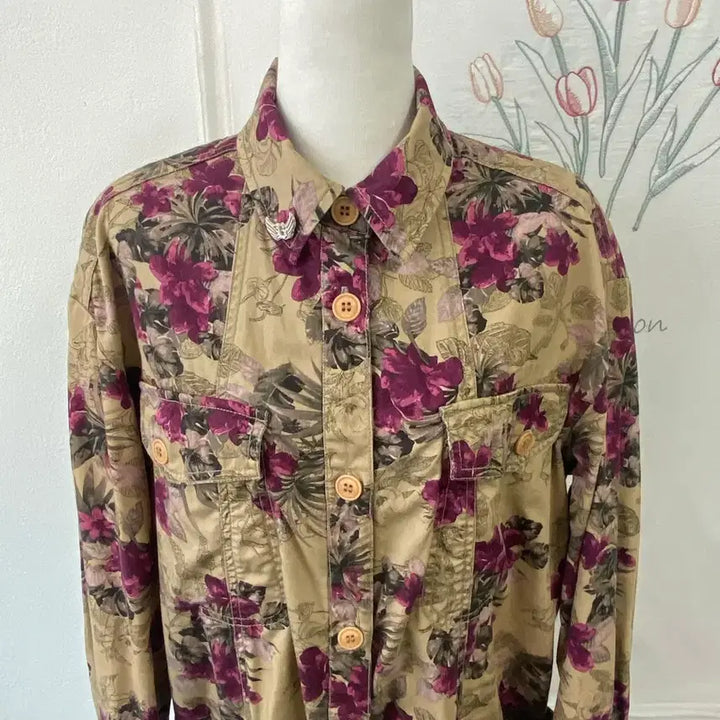 [BUNJANG] Buckaroo Floral Pattern Long Shirt Jacket / 버커루 플라워 패턴 롱 셔츠 야상 자켓