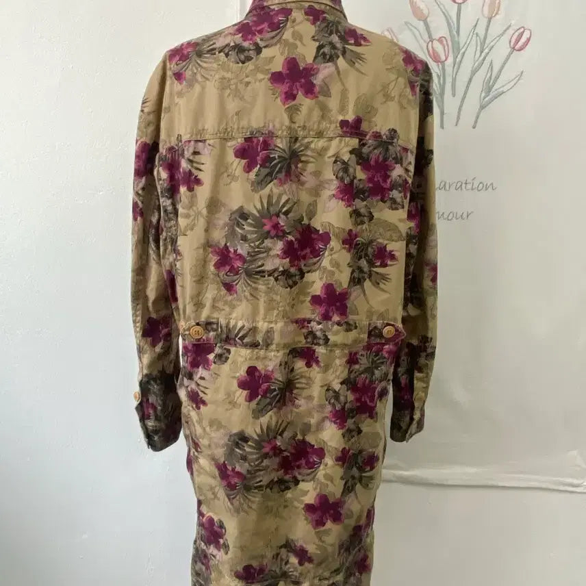 [BUNJANG] Buckaroo Floral Pattern Long Shirt Jacket / 버커루 플라워 패턴 롱 셔츠 야상 자켓