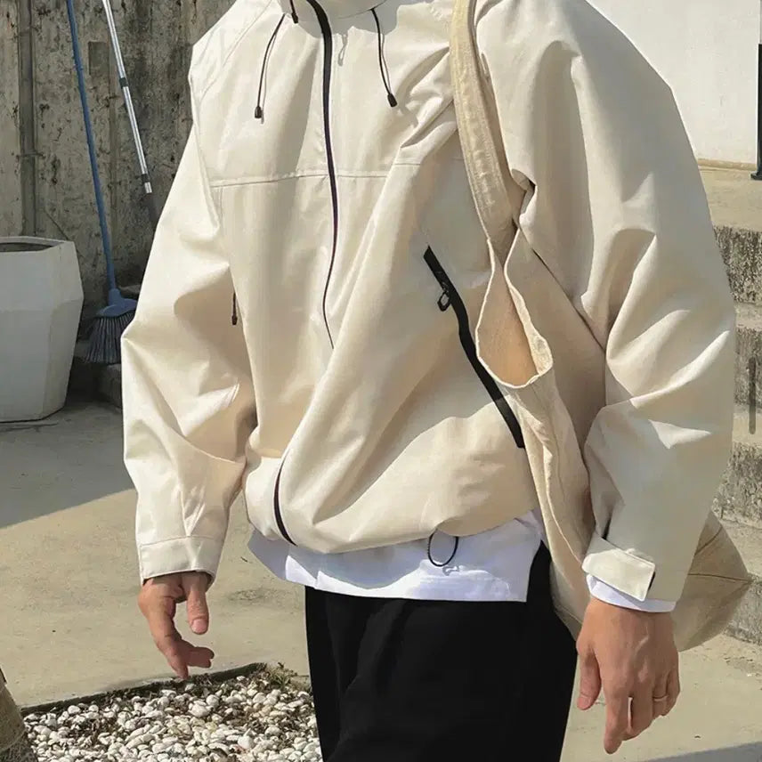 [BUNJANG] 26ss Hooded Windbreaker Jacket Cream XL, 2XL, 3XL / 26ss 후드 바람막이 점퍼 크림 2XL,3XL 사이즈 각각 판매합니다.