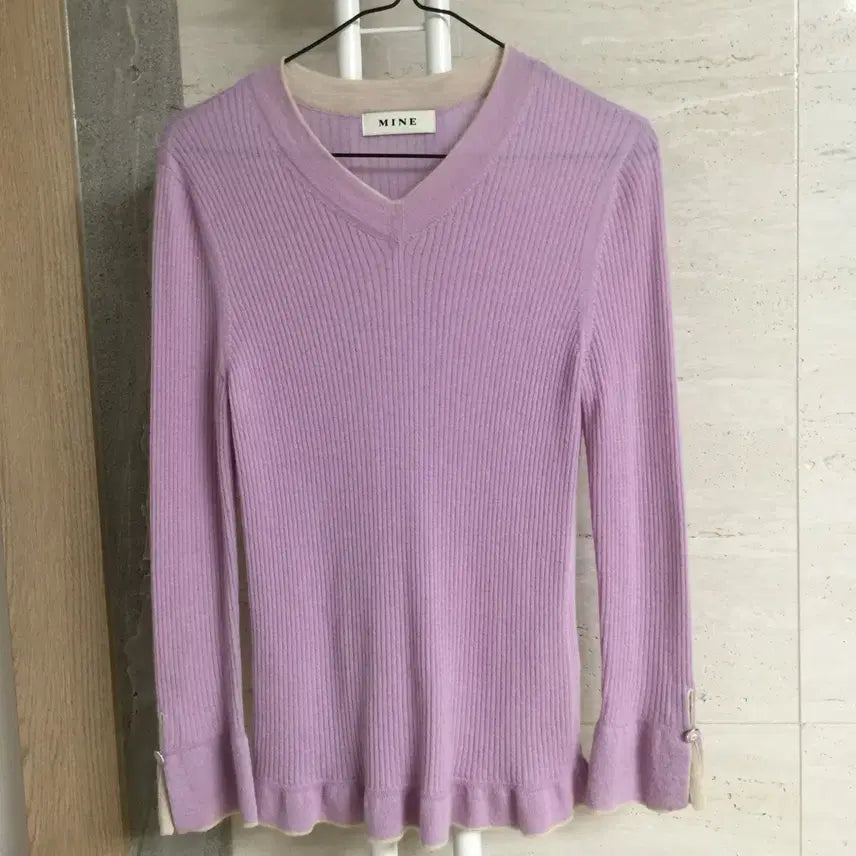 [BUNJANG] MINE Cashmere 100% Ribbed Frill Knit Top / MINE 마인 캐시미어100 골지 프릴 니트 90