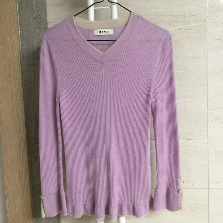 [BUNJANG] MINE Cashmere 100% Ribbed Frill Knit Top / MINE 마인 캐시미어100 골지 프릴 니트 90