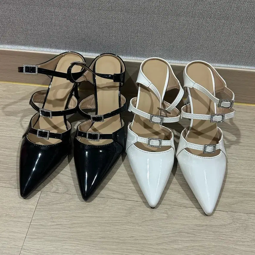 [SOLD OUT] 에나멜 뮬 하이힐(블랙,화이트/230)