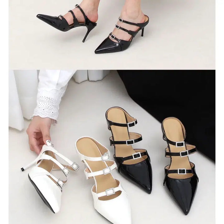 [SOLD OUT] 에나멜 뮬 하이힐(블랙,화이트/230)