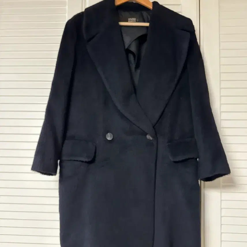 [BUNJANG] STUDIO BONNIE Black Double Llama Wool Coat / STUDIO BONNIE 블랙 더블 라마 울 코트 95