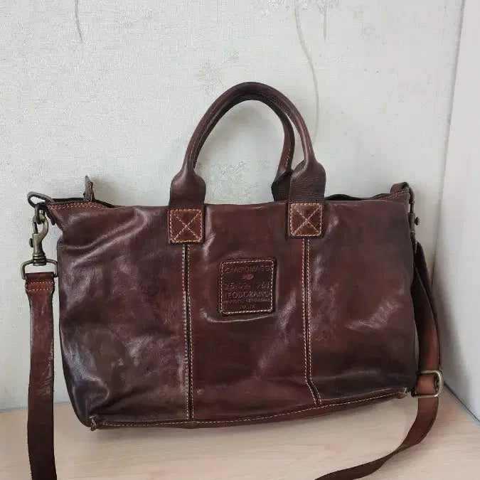 [BUNJANG] Kampomazzi Leather Tote Shoulder Bag - Brown / 캄포마찌 가죽 토트백 숄더백 브라운