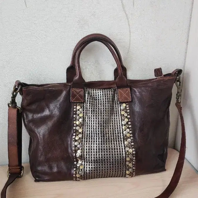 [BUNJANG] Kampomazzi Leather Tote Shoulder Bag - Brown / 캄포마찌 가죽 토트백 숄더백 브라운