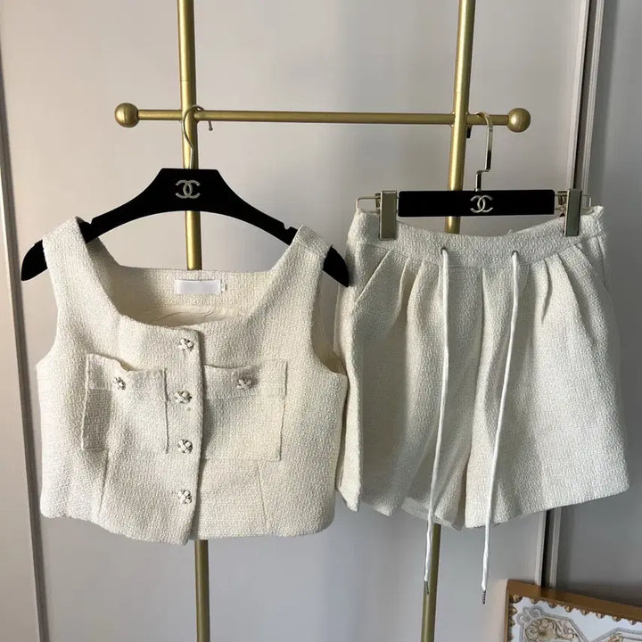 [BUNJANG] Tweed Vest Tank Top Shorts Two-Piece Set / 트위드 조끼 나시 팬츠 투피스 세트 (새상품)