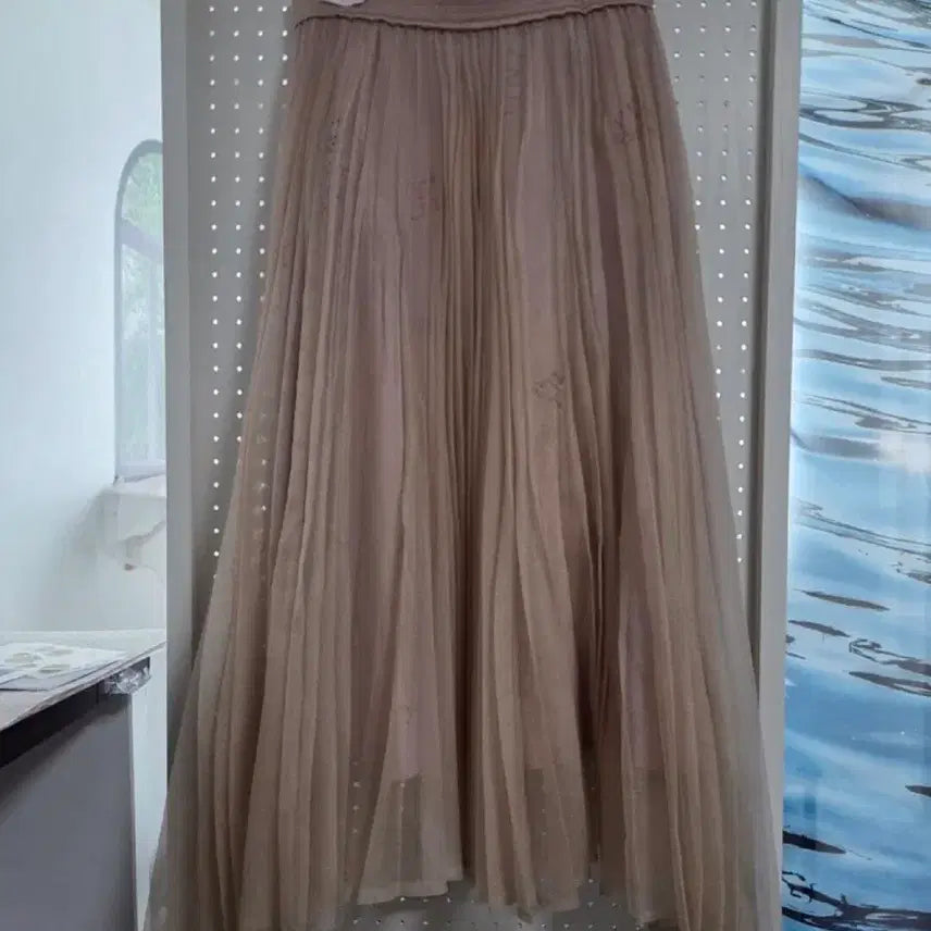 [BUNJANG] Hansum Mine Tulle Frills Skirt Light Beige / 한섬 마인 mine 튤 프릴츠 스커트 66 라이트베이지