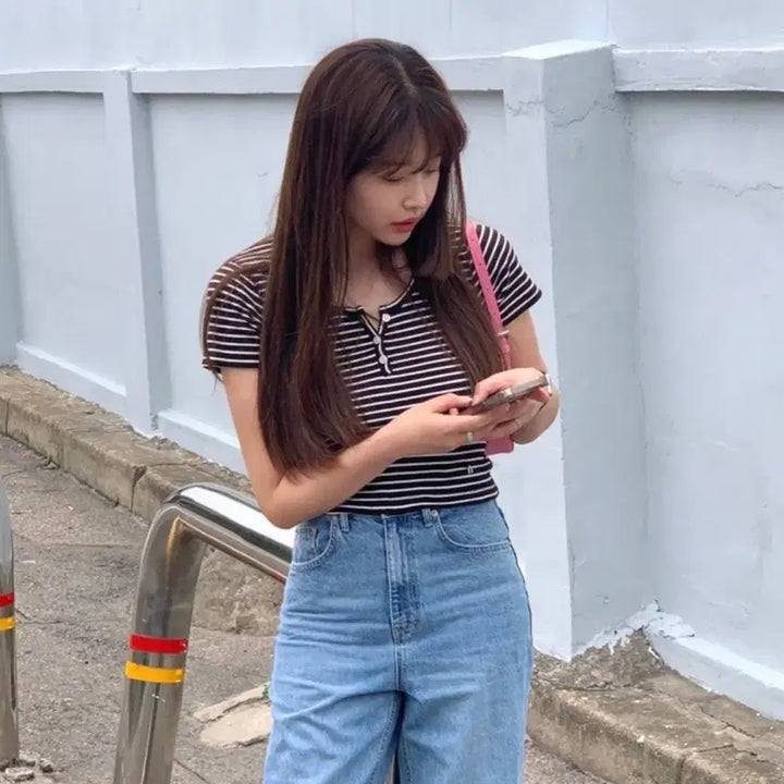 [BUNJANG] Shop Magnet Bake Stripe T-Shirt / 샵 마그넷 베이크 스트라이프 티셔츠