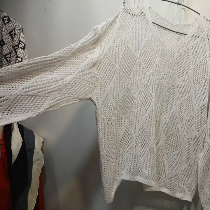 [BUNJANG] V-neck Mesh Knit Top / 브이넥 망사 니트 긴팔 봄여름 100~105사이즈  63178