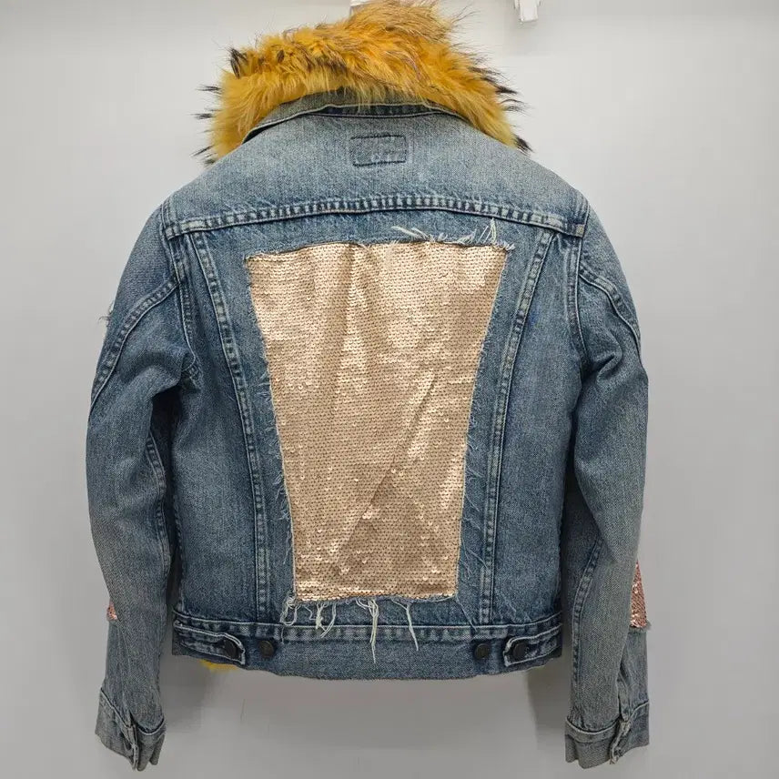 [BUNJANG] Y2K Vintage Denim Fur Jacket / Y2K luxury 빈티지 스타일 데님 퍼 자켓  [C40214]