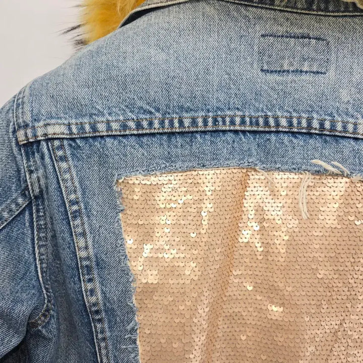 [BUNJANG] Y2K Vintage Denim Fur Jacket / Y2K luxury 빈티지 스타일 데님 퍼 자켓  [C40214]