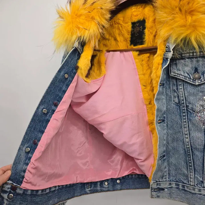 [BUNJANG] Y2K Vintage Denim Fur Jacket / Y2K luxury 빈티지 스타일 데님 퍼 자켓  [C40214]