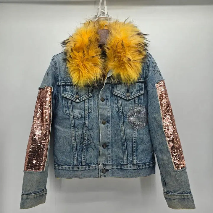[BUNJANG] Y2K Vintage Denim Fur Jacket / Y2K luxury 빈티지 스타일 데님 퍼 자켓  [C40214]