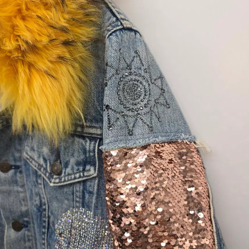 [BUNJANG] Y2K Vintage Denim Fur Jacket / Y2K luxury 빈티지 스타일 데님 퍼 자켓  [C40214]