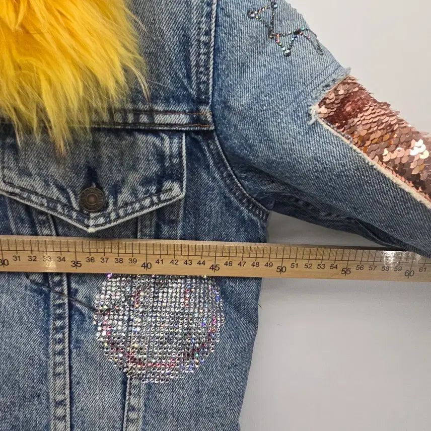 [BUNJANG] Y2K Vintage Denim Fur Jacket / Y2K luxury 빈티지 스타일 데님 퍼 자켓  [C40214]