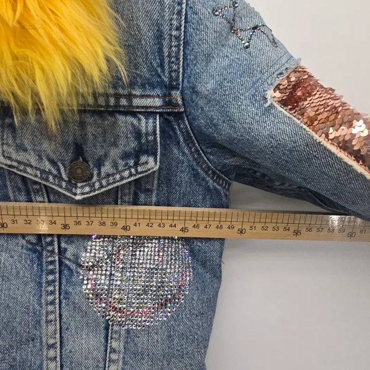[BUNJANG] Y2K Vintage Denim Fur Jacket / Y2K luxury 빈티지 스타일 데님 퍼 자켓  [C40214]