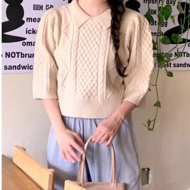 [BUNJANG] Oiny Orosy Garden Half Knit Cream / 오이니 오로지 가든 하프 니트 크림색 [o,rosy] garden hal