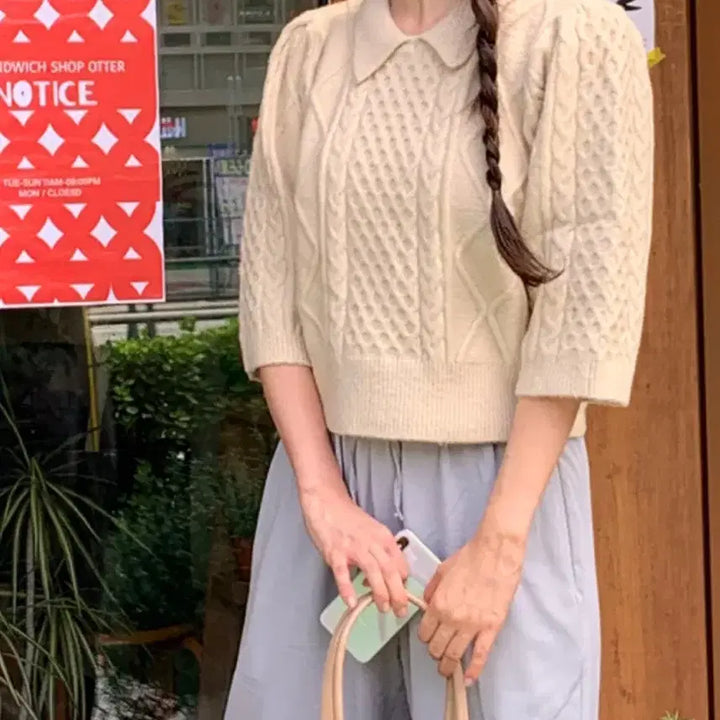 [BUNJANG] Oiny Orosy Garden Half Knit Cream / 오이니 오로지 가든 하프 니트 크림색 [o,rosy] garden hal