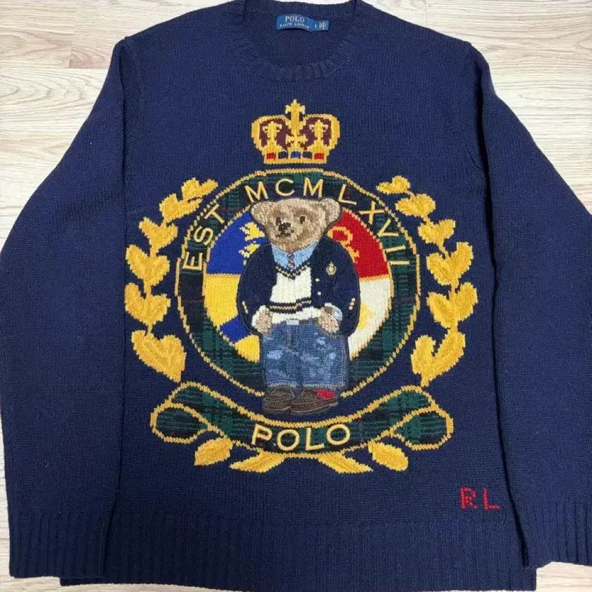 [BUNJANG] Polo Ralph Lauren Crest Bear Knit Sweater L / 폴로 랄프로렌 크레스트 베어 니트 라지 L