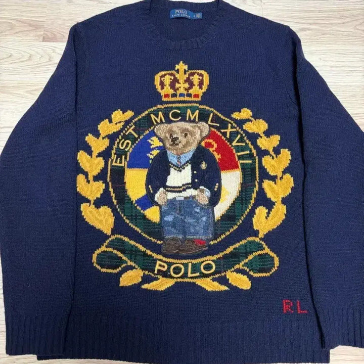 [BUNJANG] Polo Ralph Lauren Crest Bear Knit Sweater L / 폴로 랄프로렌 크레스트 베어 니트 라지 L