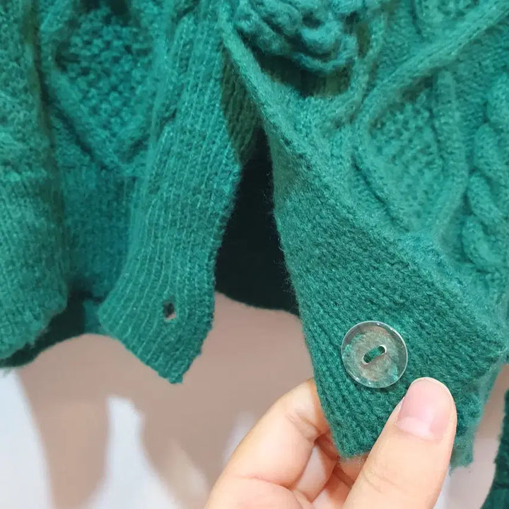 [BUNJANG] Flower Button Knit Cardigan Green / 플라워 버튼 니트 가디건 그린