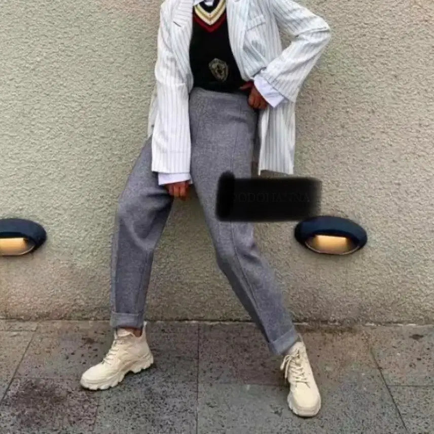 [BUNJANG] Black Knit Bending Semi-Wide Pants / [새상품/재고정리] 블랙 니트 밴딩 세미와이드 팬츠