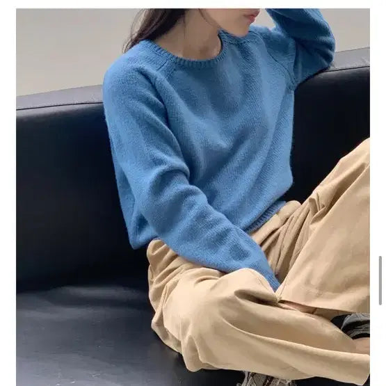 [BUNJANG] Mariround Airin Raglan Knit - Blue (50% Merino Wool) / 메리어라운드 에이린 래글런 니트 - 블루(메리노울50%)