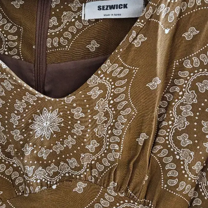 [BUNJANG] SEZWICK Brown Pattern Mini Dress / SEZWICK 반팔 미니 원피스 브라운 패턴