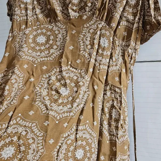 [BUNJANG] SEZWICK Brown Pattern Mini Dress / SEZWICK 반팔 미니 원피스 브라운 패턴