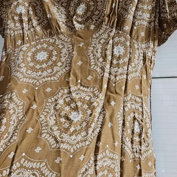[BUNJANG] SEZWICK Brown Pattern Mini Dress / SEZWICK 반팔 미니 원피스 브라운 패턴