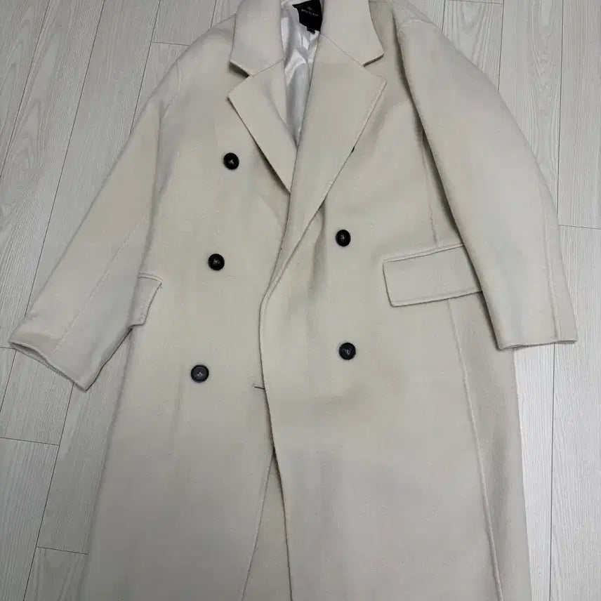 [BUNJANG] Niceclub Double Half Collar Long Coat - Ivory / 나이스클럽 더블 하프 카라 롱코트 아이보리