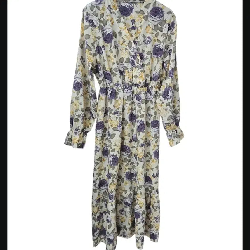 [BUNJANG] Floral Pattern Long Sleeve Ruffle Dress / 플라워 패턴 롱 원피스 긴팔 캉캉원피스