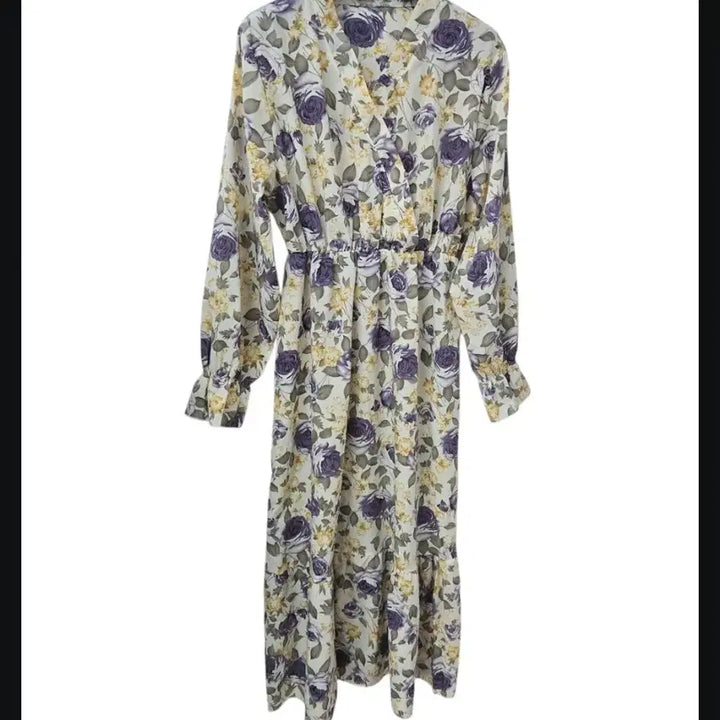 [BUNJANG] Floral Pattern Long Sleeve Ruffle Dress / 플라워 패턴 롱 원피스 긴팔 캉캉원피스