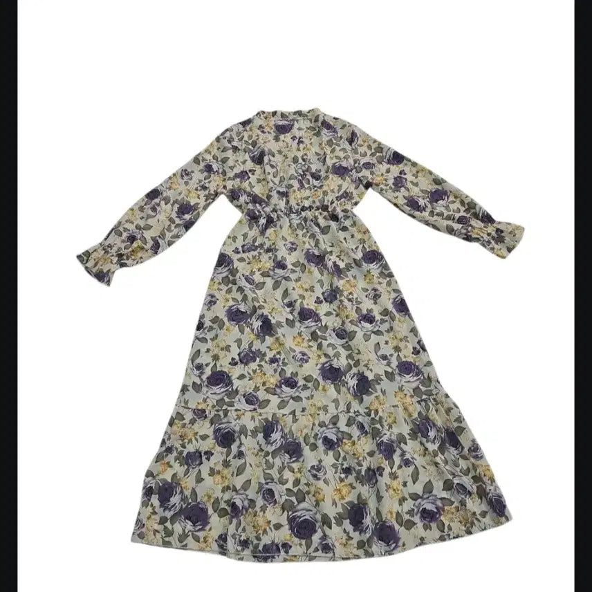 [BUNJANG] Floral Pattern Long Sleeve Ruffle Dress / 플라워 패턴 롱 원피스 긴팔 캉캉원피스