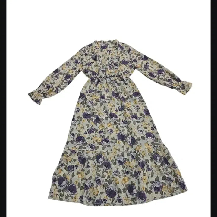 [BUNJANG] Floral Pattern Long Sleeve Ruffle Dress / 플라워 패턴 롱 원피스 긴팔 캉캉원피스