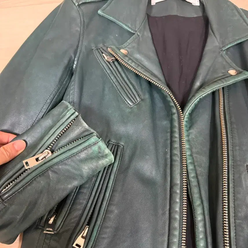 [BUNJANG] IRO Green Leather Rider Jacket 34 / IRO 그린 레더 라이더 자켓 34