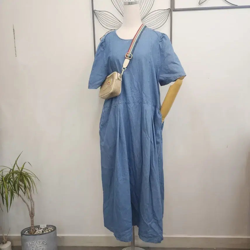 [SOLD OUT] 빅사이즈 얇은 데님 포켓 롱 원피스/ FREE