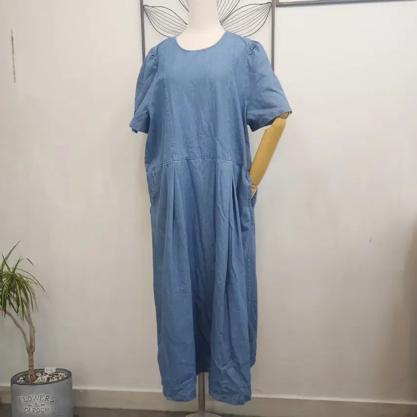 [SOLD OUT] 빅사이즈 얇은 데님 포켓 롱 원피스/ FREE