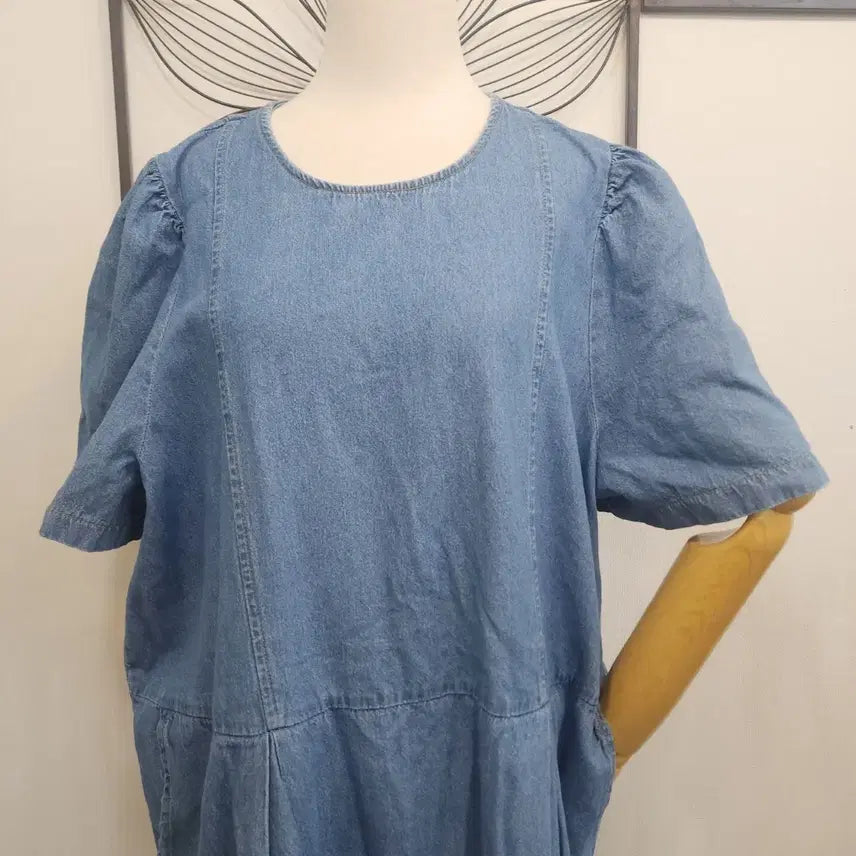 [SOLD OUT] 빅사이즈 얇은 데님 포켓 롱 원피스/ FREE