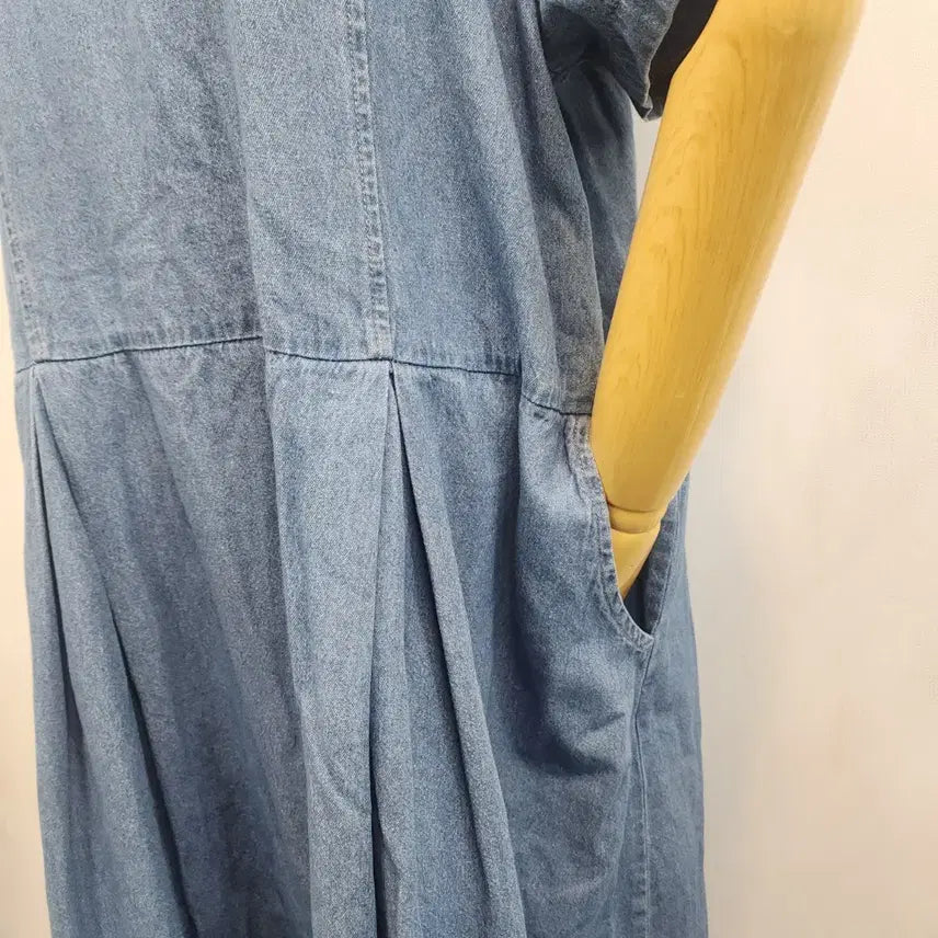[SOLD OUT] 빅사이즈 얇은 데님 포켓 롱 원피스/ FREE