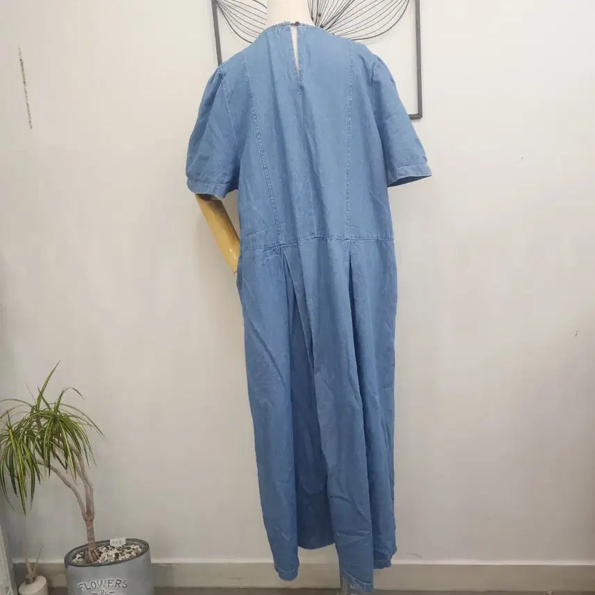 [SOLD OUT] 빅사이즈 얇은 데님 포켓 롱 원피스/ FREE