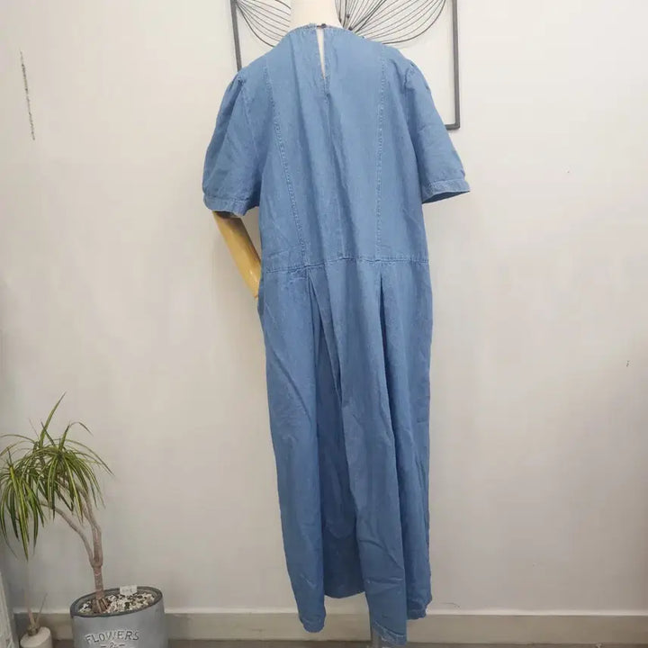 [SOLD OUT] 빅사이즈 얇은 데님 포켓 롱 원피스/ FREE